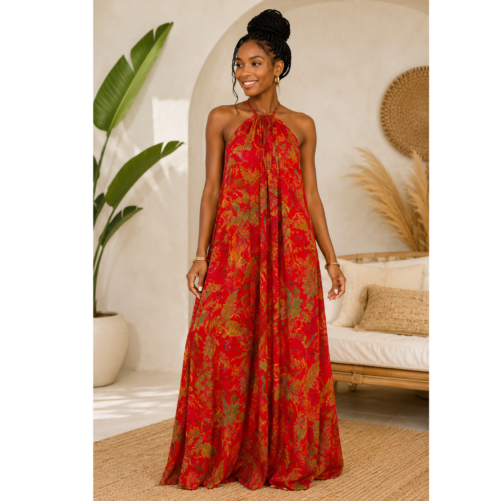 Backless Dera Dress with Built-In Bra Support — Swahili Dera Halter Dress, No Bra Needed African Baati Dirac, One Size Vacation Holiday Wear
