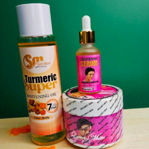 Strong Brightening & Lightening Body Set – Cream, Turmeric Oil & Vitamin C Serum | Even Skin Tone & Glow Boost - 3in1