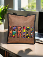 African Print Bag | Embroidered Africa Silhouette Work Bag | Kitenge Laptop Tote | Handmade Tanzania | Ships from Germany