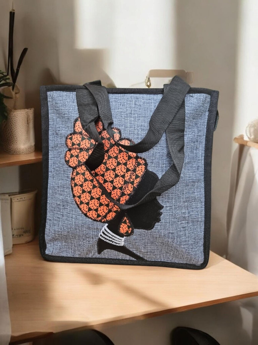 African Print Bag | Embroidered Africa Silhouette Work Bag | Kitenge Laptop Tote | Handmade Tanzania | Ships from Germany