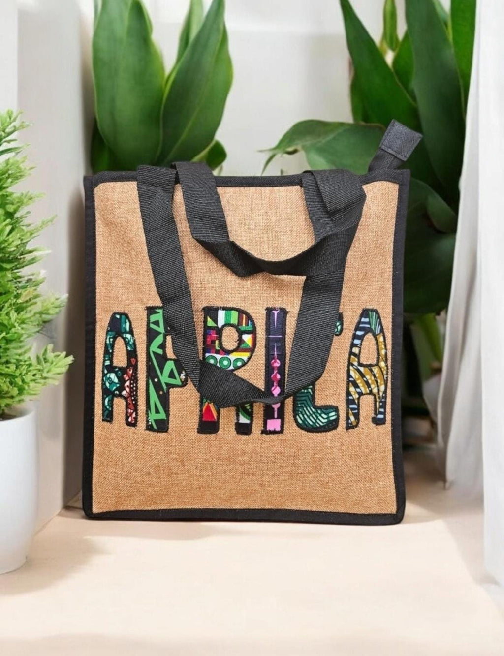 African Print Bag | Embroidered Africa Silhouette Work Bag | Kitenge Laptop Tote | Handmade Tanzania | Ships from Germany