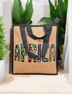 African Print Bag | Embroidered Africa Silhouette Work Bag | Kitenge Laptop Tote | Handmade Tanzania | Ships from Germany