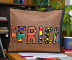 African Print Bag | Embroidered Africa Silhouette Work Bag | Kitenge Laptop Tote | Handmade Tanzania | Ships from Germany