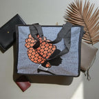 African Print Bag | Embroidered Africa Silhouette Work Bag | Kitenge Laptop Tote | Handmade Tanzania | Ships from Germany