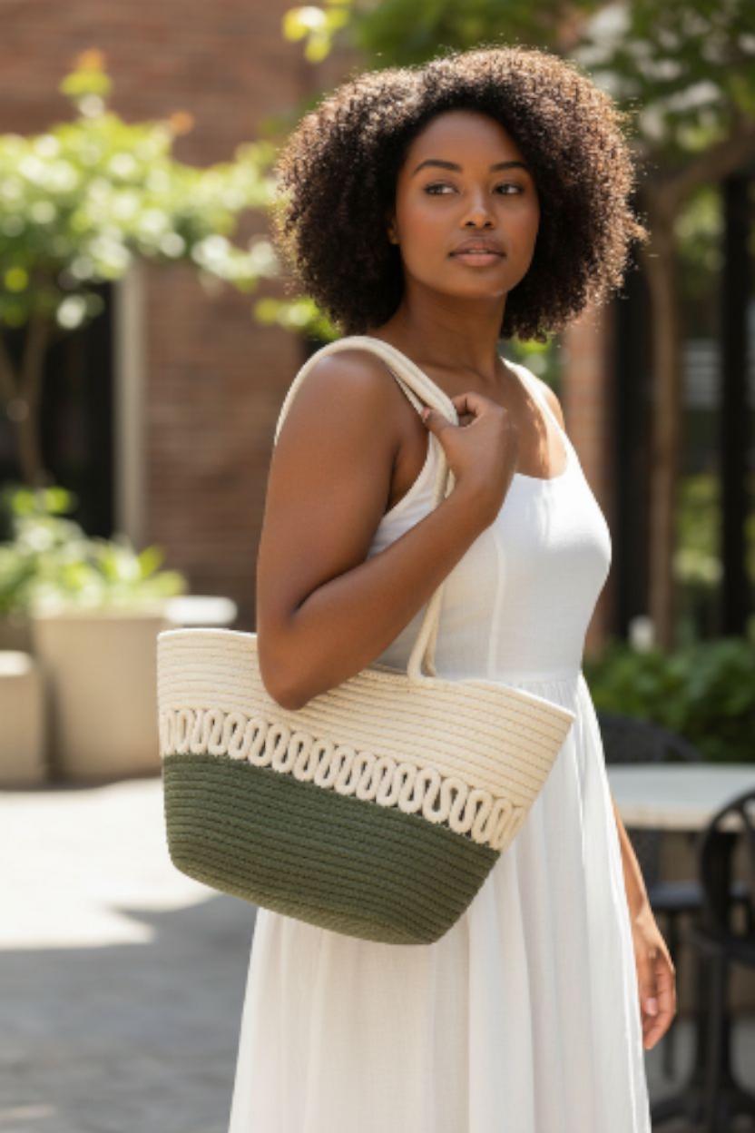 Handwoven Cotton Rope Tote Bag | Boho Coastal Shoulder Bag | Strand Geflochtene Tasche | Straw Beach Bags | Flechttaschen Ships from Germany