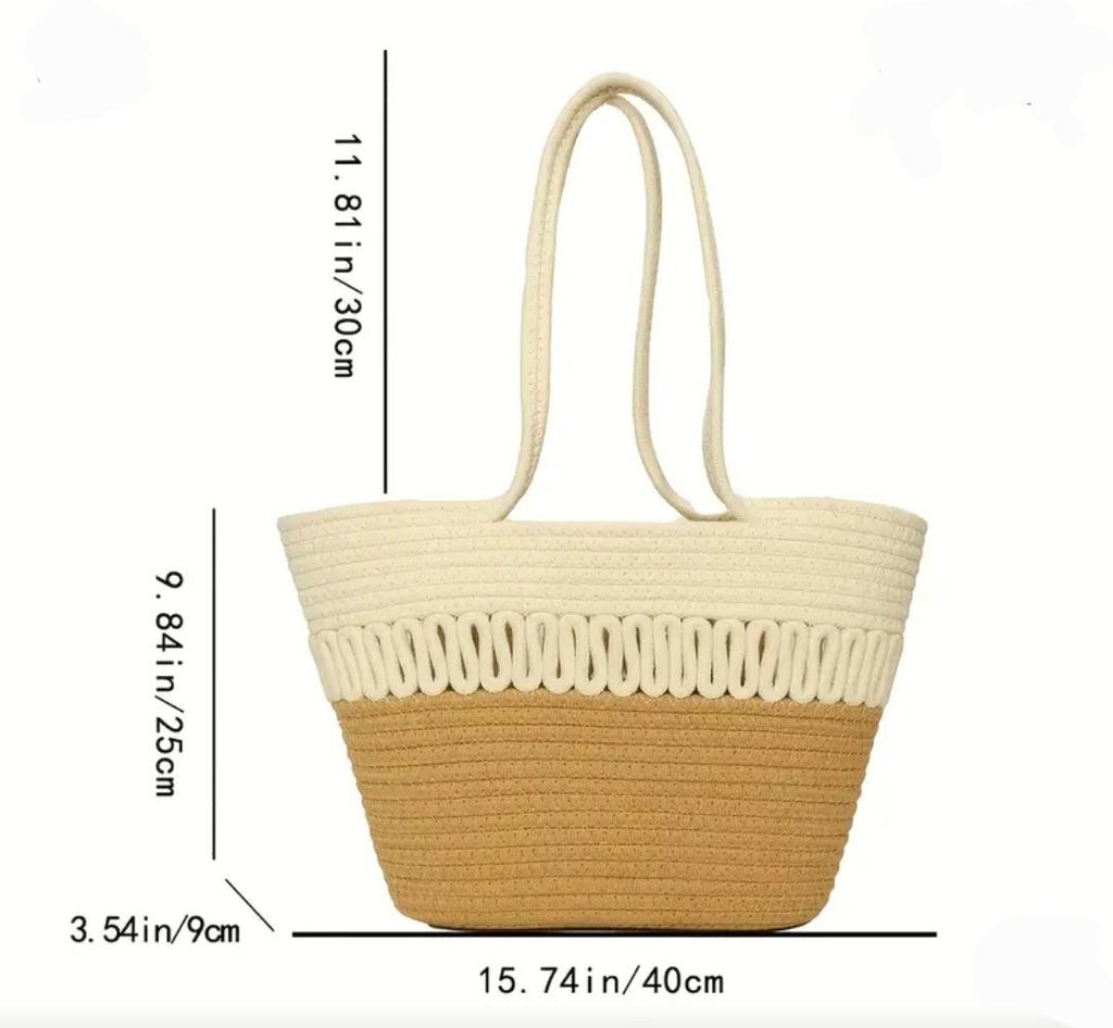 Handwoven Cotton Rope Tote Bag | Boho Coastal Shoulder Bag | Strand Geflochtene Tasche | Straw Beach Bags | Flechttaschen Ships from Germany