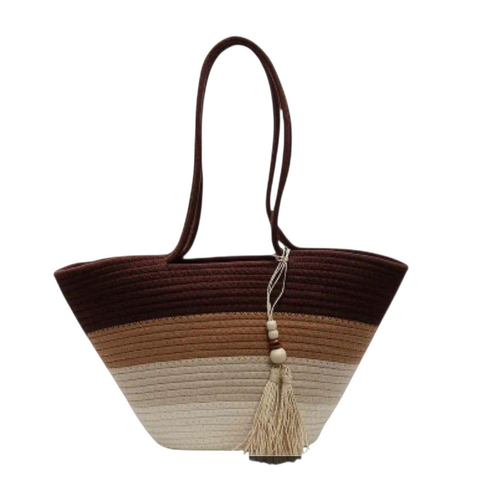 Beach Bag Cotton Rope | Gradient ToteBag with Tassel | Handwoven Flechttasche | Boho-Beach Carryall | Summer Purse Women |Ships from Germany