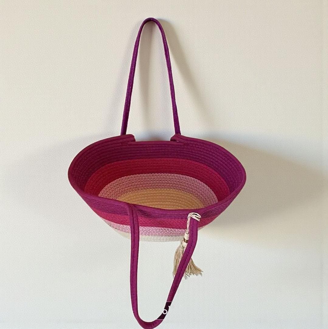 Beach Bag Cotton Rope | Gradient ToteBag with Tassel | Handwoven Flechttasche | Boho-Beach Carryall | Summer Purse Women |Ships from Germany