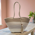 Beach Bag Cotton Rope | Gradient ToteBag with Tassel | Handwoven Flechttasche | Boho-Beach Carryall | Summer Purse Women |Ships from Germany