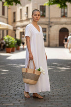 Straw Bag for Women | Striped Woven Straw Beach Tote Bag | Flechttasche | Optional Matching Visor Foldable Hat Set | Ships from Germany