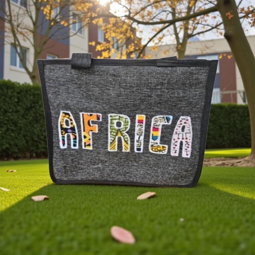 African Print Bag | Embroidered Africa Silhouette Work Bag | Kitenge Laptop Tote | Handmade Tanzania | Ships from Germany