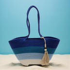 Beach Bag Cotton Rope | Gradient ToteBag with Tassel | Handwoven Flechttasche | Boho-Beach Carryall | Summer Purse Women |Ships from Germany