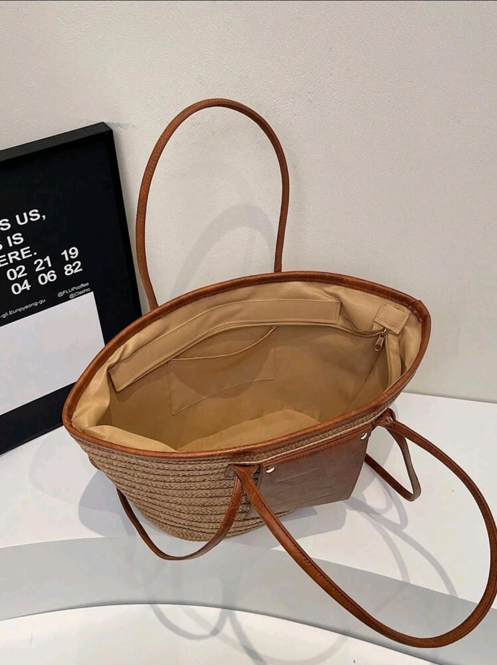 Large Capacity Khaki Woven Tote Bag | Palm Straw Summer Bag for Women | Flechttasche | Beach Vacation Shoulder Handbag | Ships from Germany