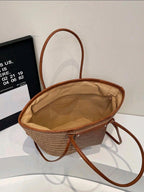 Large Capacity Khaki Woven Tote Bag | Palm Straw Summer Bag for Women | Flechttasche | Beach Vacation Shoulder Handbag | Ships from Germany