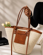 Large Capacity Cream Woven Tote Bag | Palm Straw Summer Bag for Women | Flechttasche | Beach Vacation Natural Braided Raffia Straw-Handbag