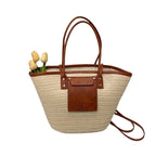 Large Capacity Cream Woven Tote Bag | Palm Straw Summer Bag for Women | Flechttasche | Beach Vacation Natural Braided Raffia Straw-Handbag
