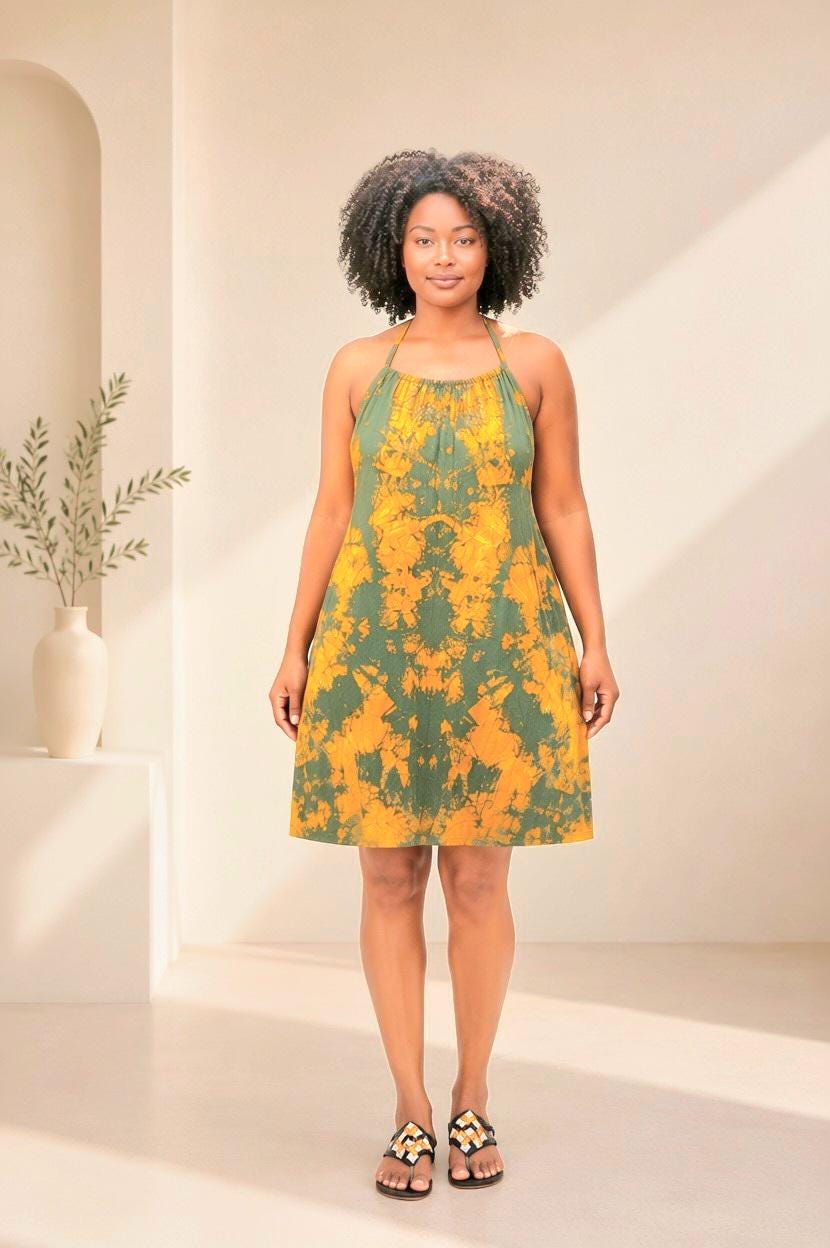 Short Backless Dera Dress WITH Inbuilt Bra | Rückenfreies Deera Maxi Kleid | Swahili Dirac Kaftan | Made in Kenya Dira | Ships from Germany