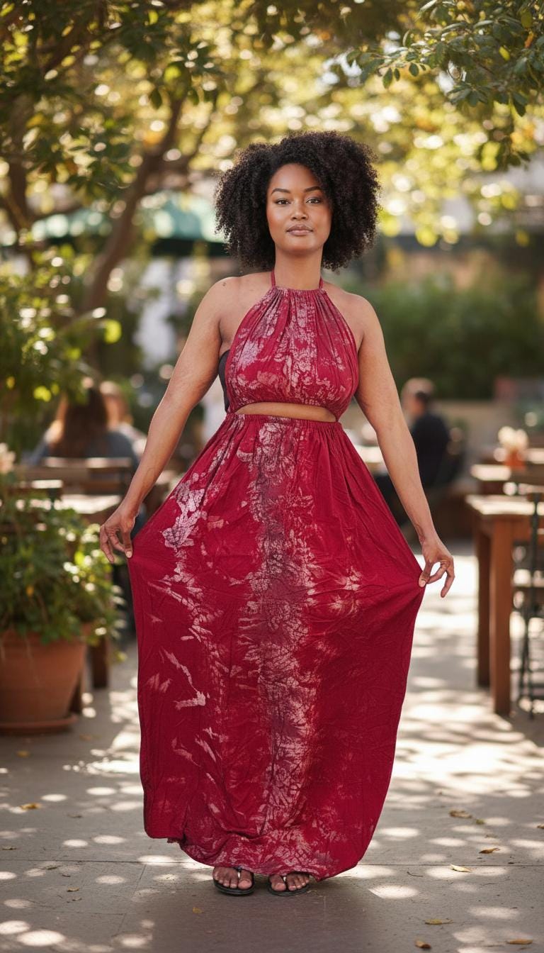 Swahili 2 Piece Beach Dera Set | Tie Dye Halter Crop Top Maxi Skirt | Baati Dirac Summer Dress | Ships from Germany