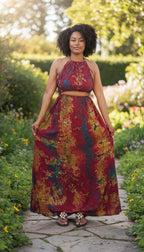 Swahili 2 Piece Beach Dera Set | Tie Dye Halter Crop Top Maxi Skirt | Baati Dirac Summer Dress | Ships from Germany
