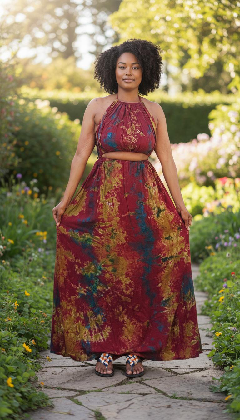 Swahili 2 Piece Beach Dera Set | Tie Dye Halter Crop Top Maxi Skirt | Baati Dirac Summer Dress | Ships from Germany