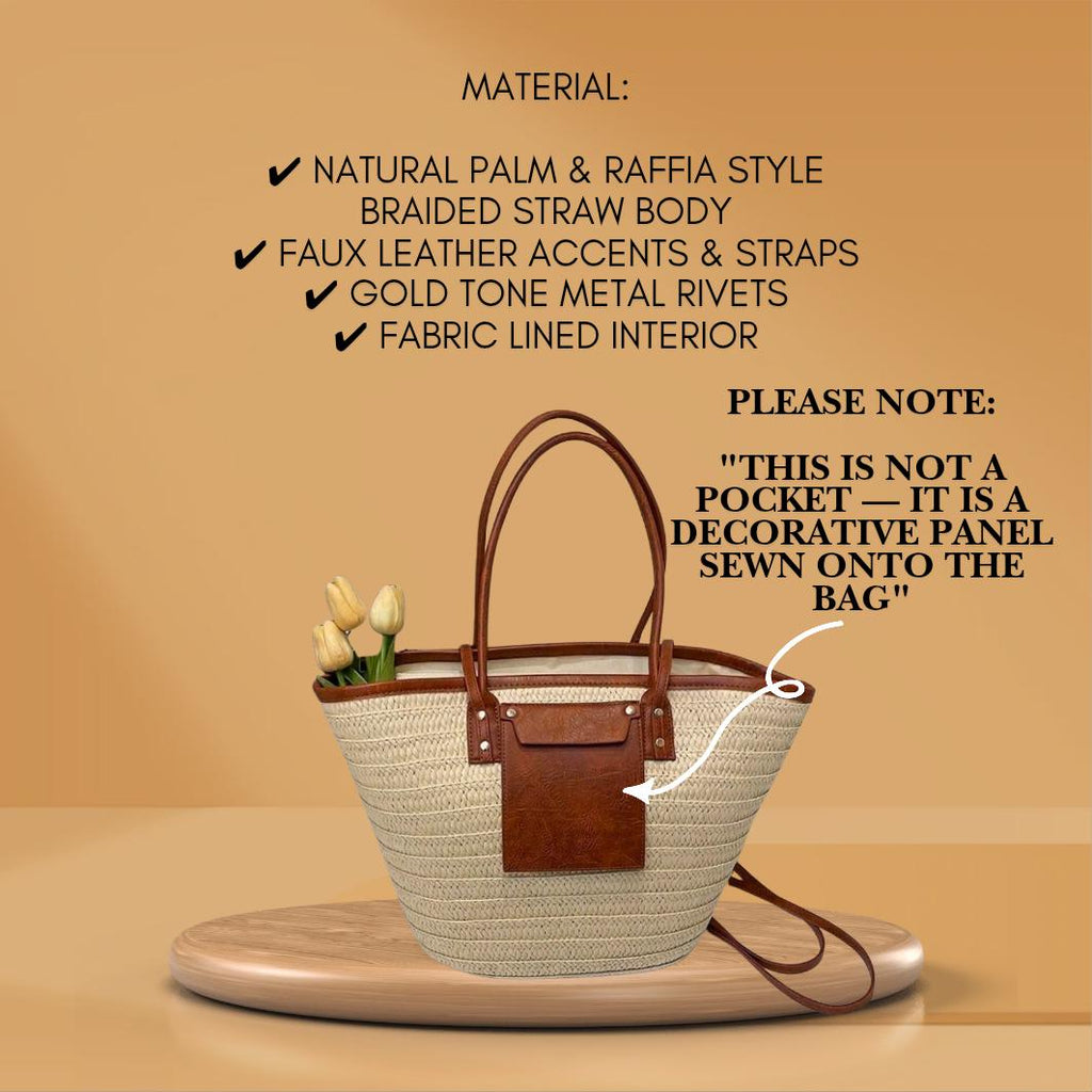 Large Capacity Cream Woven Tote Bag | Palm Straw Summer Bag for Women | Flechttasche | Beach Vacation Natural Braided Raffia Straw-Handbag