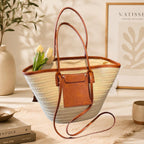 Large Capacity Cream Woven Tote Bag | Palm Straw Summer Bag for Women | Flechttasche | Beach Vacation Natural Braided Raffia Straw-Handbag
