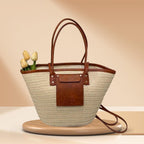 Large Capacity Cream Woven Tote Bag | Palm Straw Summer Bag for Women | Flechttasche | Beach Vacation Natural Braided Raffia Straw-Handbag
