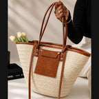 Large Capacity Cream Woven Tote Bag | Palm Straw Summer Bag for Women | Flechttasche | Beach Vacation Natural Braided Raffia Straw-Handbag