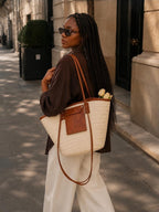 Large Capacity Cream Woven Tote Bag | Palm Straw Summer Bag for Women | Flechttasche | Beach Vacation Natural Braided Raffia Straw-Handbag