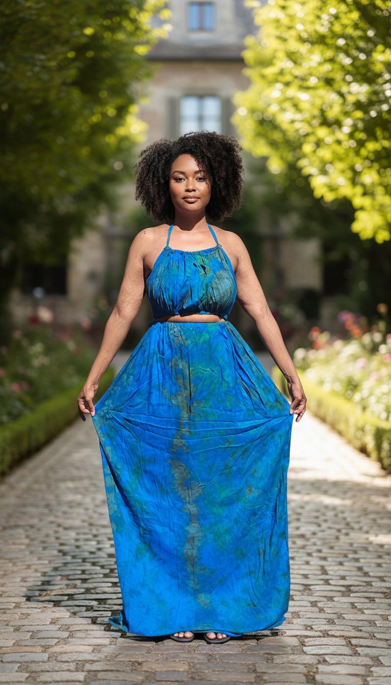 Swahili 2 Piece Beach Dera Set | Tie Dye Halter Crop Top Maxi Skirt | Baati Dirac Summer Dress | Ships from Germany
