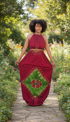 Swahili 2 Piece Beach Dera Set | Tie Dye Halter Crop Top Maxi Skirt | Baati Dirac Summer Dress | Ships from Germany