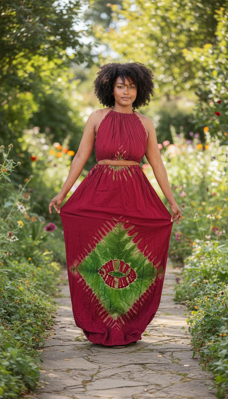 Swahili 2 Piece Beach Dera Set | Tie Dye Halter Crop Top Maxi Skirt | Baati Dirac Summer Dress | Ships from Germany