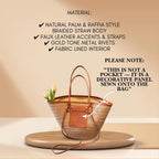 Large Capacity Khaki Woven Tote Bag | Palm Straw Summer Bag for Women | Flechttasche | Beach Vacation Shoulder Handbag | Ships from Germany