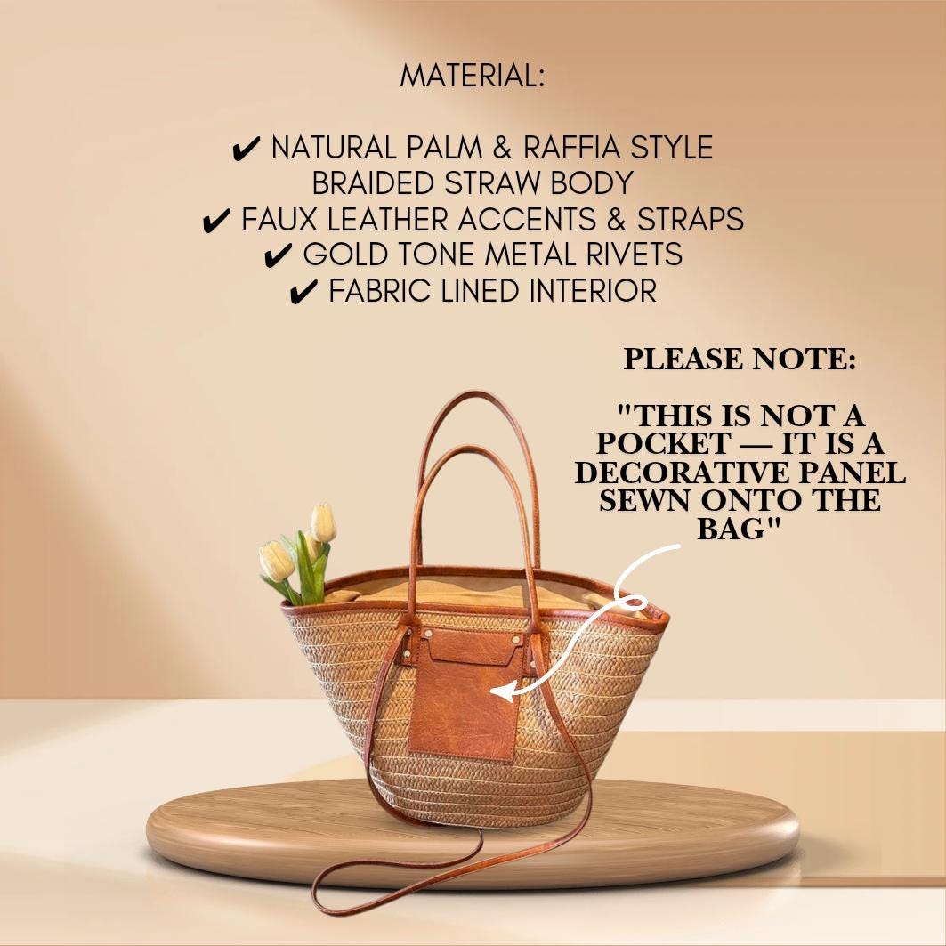 Large Capacity Khaki Woven Tote Bag | Palm Straw Summer Bag for Women | Flechttasche | Beach Vacation Shoulder Handbag | Ships from Germany