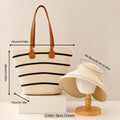 Straw Bag for Women | Striped Woven Straw Beach Tote Bag | Flechttasche | Optional Matching Visor Foldable Hat Set | Ships from Germany