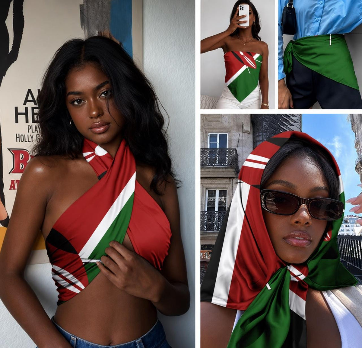 Kenya Flag Headscarf | Kenyan Pride Square Scarf Shawl | Diaspora Head Wrap | Kopftuch Kenia | Jamhuri Gift | Ships from Germany