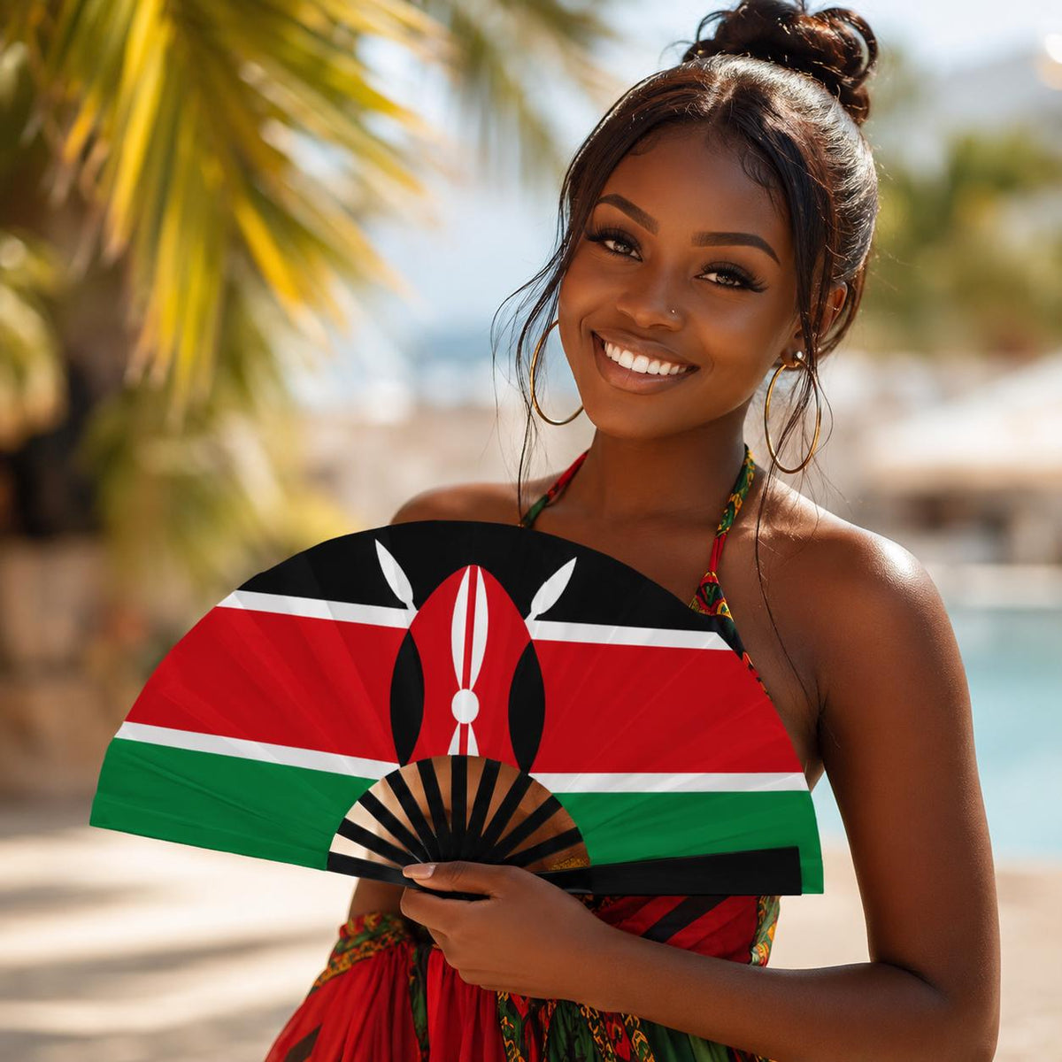 Kenya Flag Folding Fan | Maasai Shield Kenyan Pride Gift | Decorative Hand Fan | Jamhuri Diaspora Souvenir | Ships from Germany