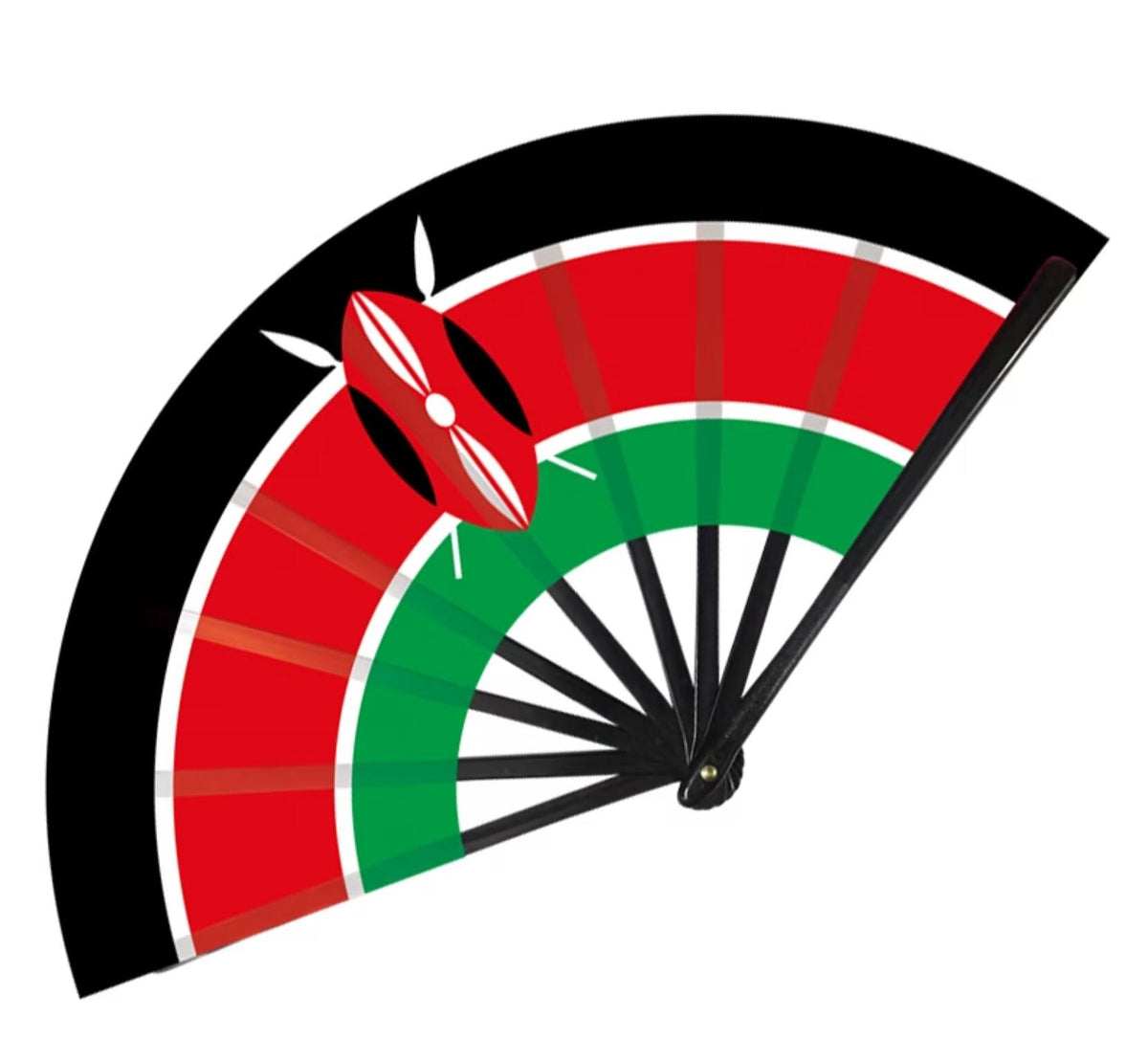 Kenya Flag Folding Fan | Maasai Shield Kenyan Pride Gift | Decorative Hand Fan | Jamhuri Diaspora Souvenir | Ships from Germany