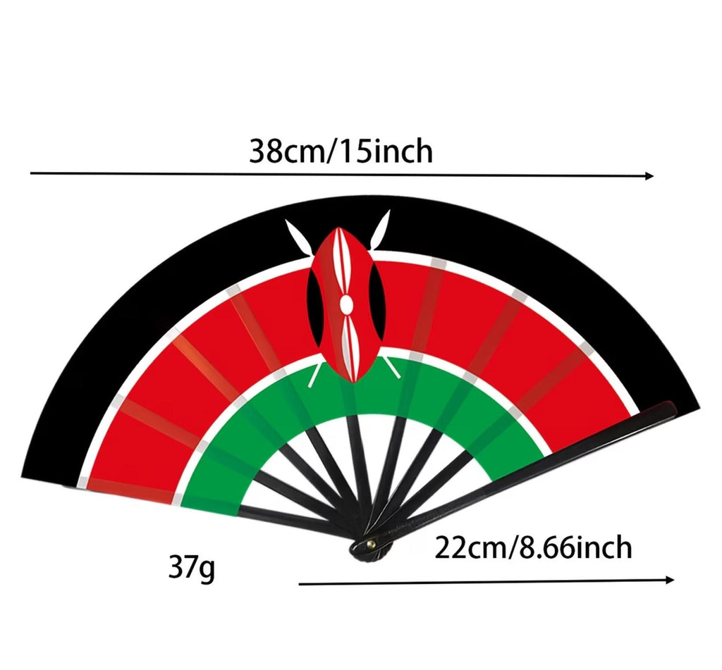 Kenya Flag Folding Fan | Maasai Shield Kenyan Pride Gift | Decorative Hand Fan | Jamhuri Diaspora Souvenir | Ships from Germany