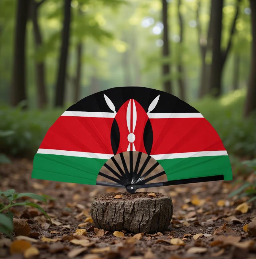 Kenya Flag Folding Fan | Maasai Shield Kenyan Pride Gift | Decorative Hand Fan | Jamhuri Diaspora Souvenir | Ships from Germany