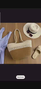 Handwoven Cotton Rope Tote Bag | Boho Coastal Shoulder Bag | Strand Geflochtene Tasche | Straw Beach Bags | Flechttaschen Ships from Germany