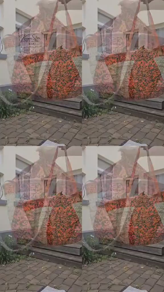 Woven Palm Reed Basket with Ankara Kitenge Fabric | African Kiondo Leather Trim Tote | Kenyan Artisan Gift | Ships from Germany