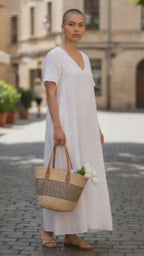 Straw Bag for Women | Striped Woven Straw Beach Tote Bag  | Flechttasche | Optional Matching Visor Foldable Hat Set | Ships from Germany
