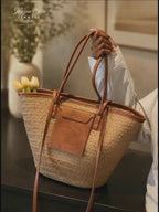 Large Capacity Khaki Woven Tote Bag | Palm Straw Summer Bag for Women | Flechttasche | Beach Vacation Shoulder Handbag | Ships from Germany