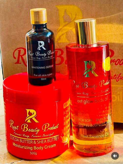 3in1 Reet Beauty Brightening Skincare Set – Serum, Body Oil & Shea Butter Cream | Smooth, Glowing Skin - 3in1